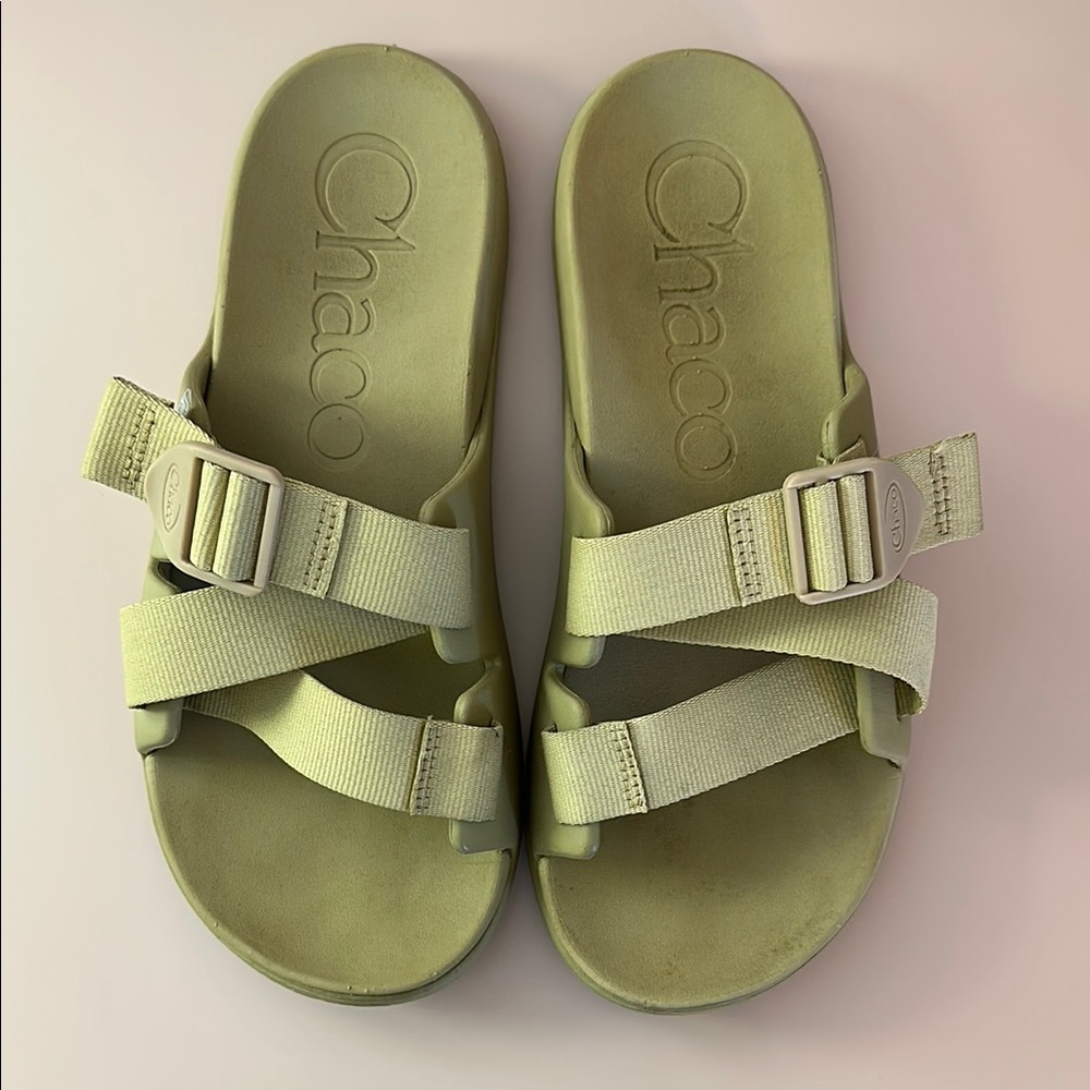 Chaco Slides. Color: Khaki. Size: 9.